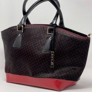 INNUE, BLACK AND RED LADYBUG (POLKA DOT PRINT) LEATHER SATCHEL